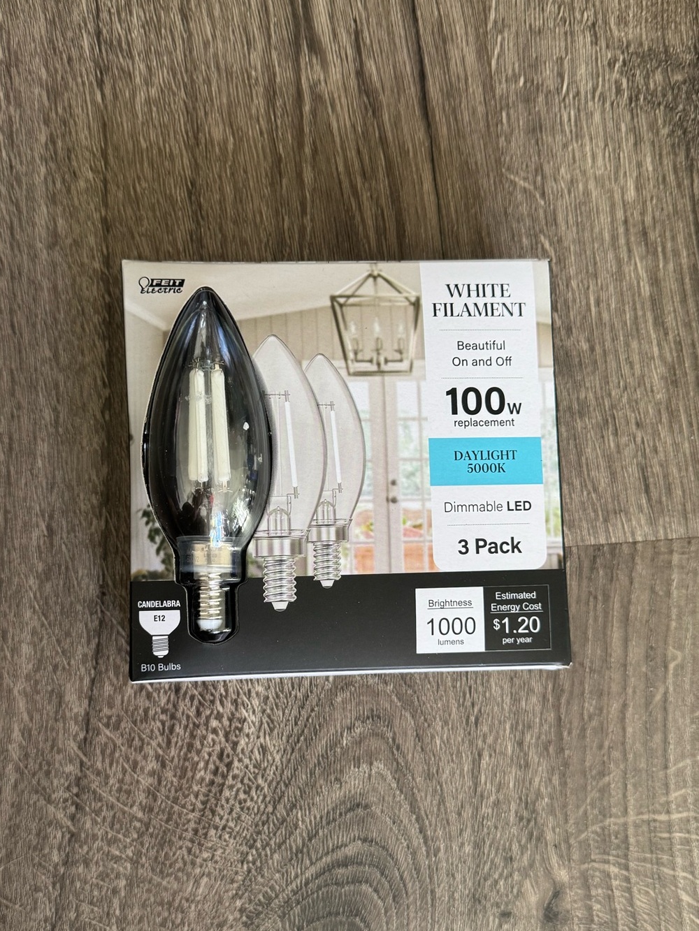 3-Pack 100 Watt Dim White Filament Clear Glass Chandelier LED Light Bulb